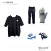 Komplet operatora ESD: t-shirt antystatyczny czarny L, spodnie ESD czarne L, rękawiczki z nakrapianymi palcami, opaska n