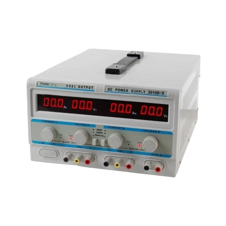 Zasilacz laboratoryjny PowerLab 3010D-II 2×30V/10A + 5V/3A – zasilacz laboratoryjny z regulacją napięcia i prądu, wyświe