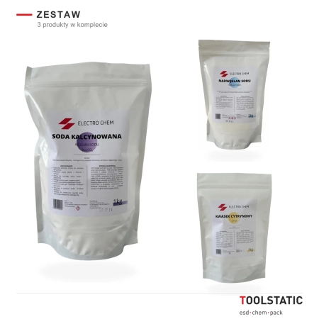Zestaw pralniczy: soda kalcynowana 1 kg, nadwęglan sodu 1 kg i kwasek cytrynowy 1 kg Electro Chem