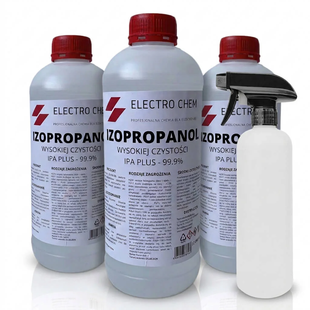 Zestaw 3x Izopropanol Electro Chem 99,9% IPA 1 L z dodatkową pustą butelką z atomizerem